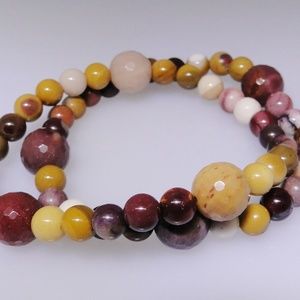 2 round Agate bead bracelets, colorful, NWT